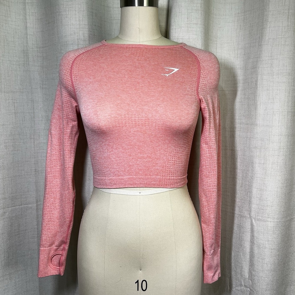 Gymshark Womens Cropped Long Sleeve Top Beavisionary Size Small Coral Thumb Hole